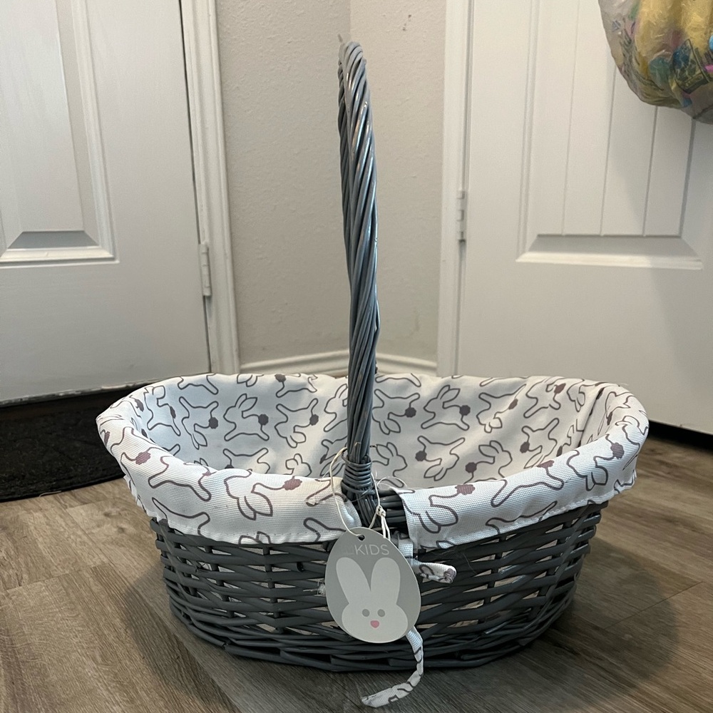 New Gray Wicker Basket with Bunny Liner
